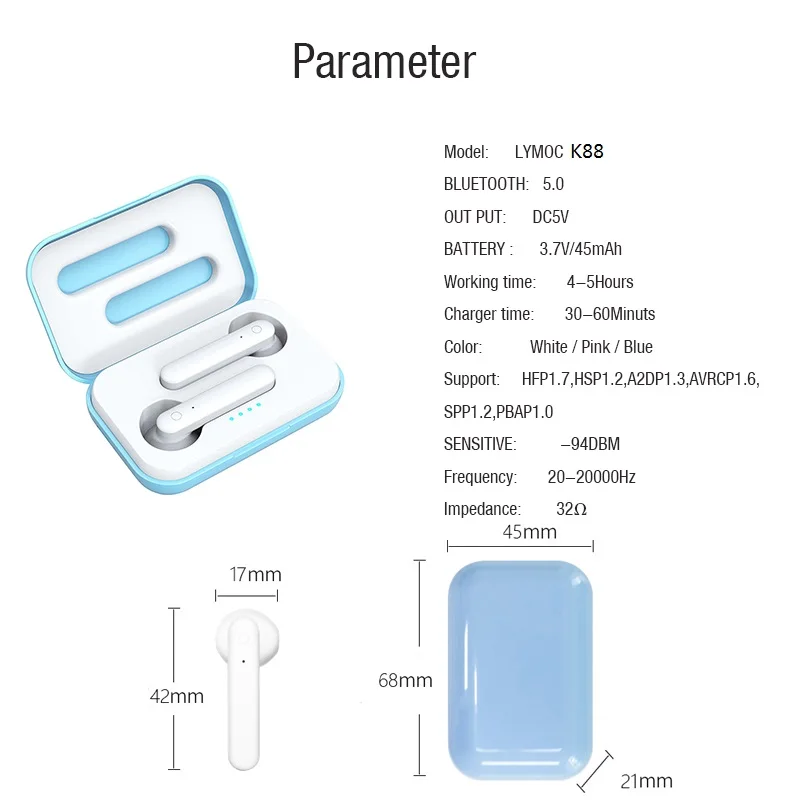 K88 TWS наушники всплывающие Bluetooth V5.0 настоящие беспроводные гарнитуры рабочее время 4 часа сенсорное управление наушники шумоподавление наушники