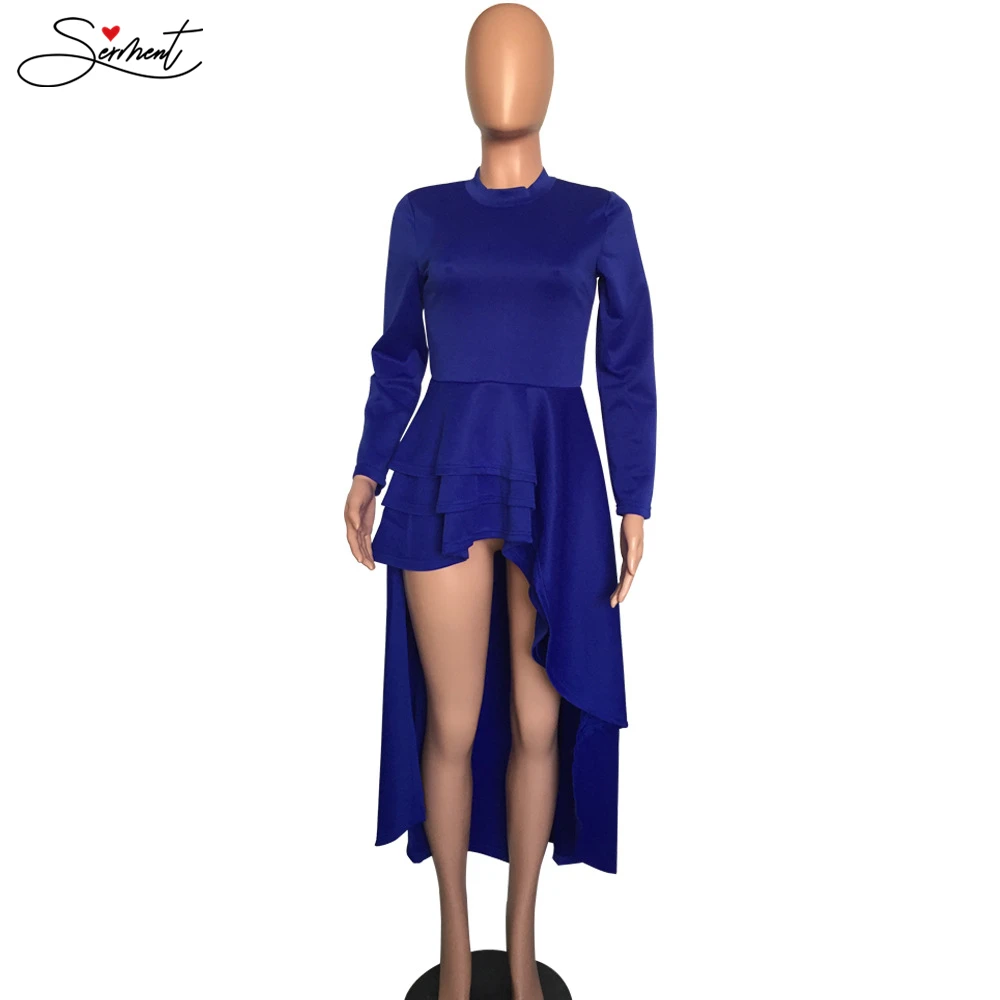 SERMENT/осенне-зимнее модное гофрированное вечернее платье с длинными рукавами и высоким вырезом; юбка; подходит для формальной вечеринки; Танцевальная Рабочая одежда - Цвет: Синий