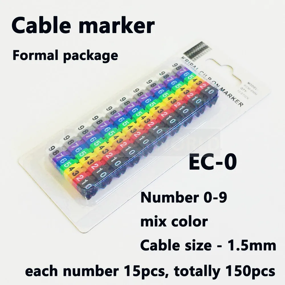 Пластиковый маркер для кабеля, этикетка EC-0, маркер для провода, номер от 0 до 9, Размер кабеля 1,5 кв. мм, цветные ПВХ маркеры для кабеля, маркер для изоляции