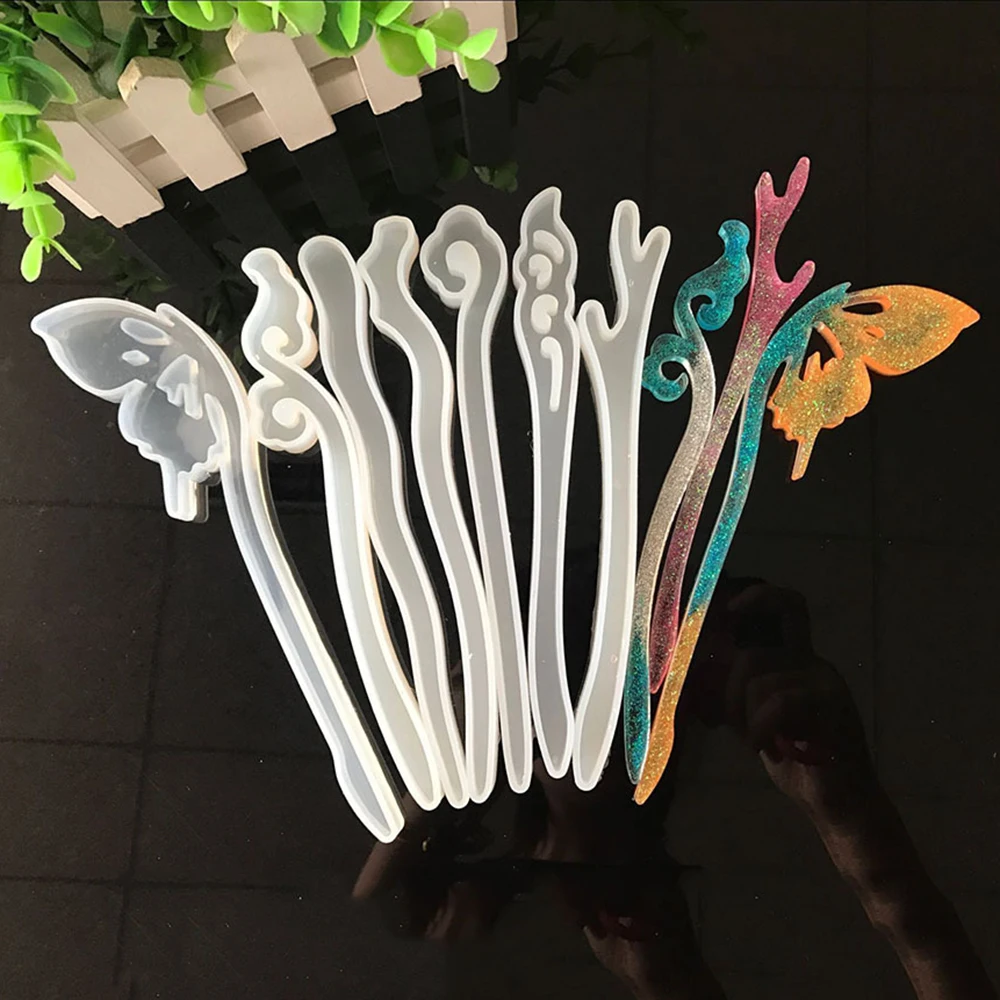 

2020 New Transparent Hairpin Silicone Mold Hairpin Jewelry Making DIY Chinese Retro Style Hair Stick Mould Jewelry Pendant Resin