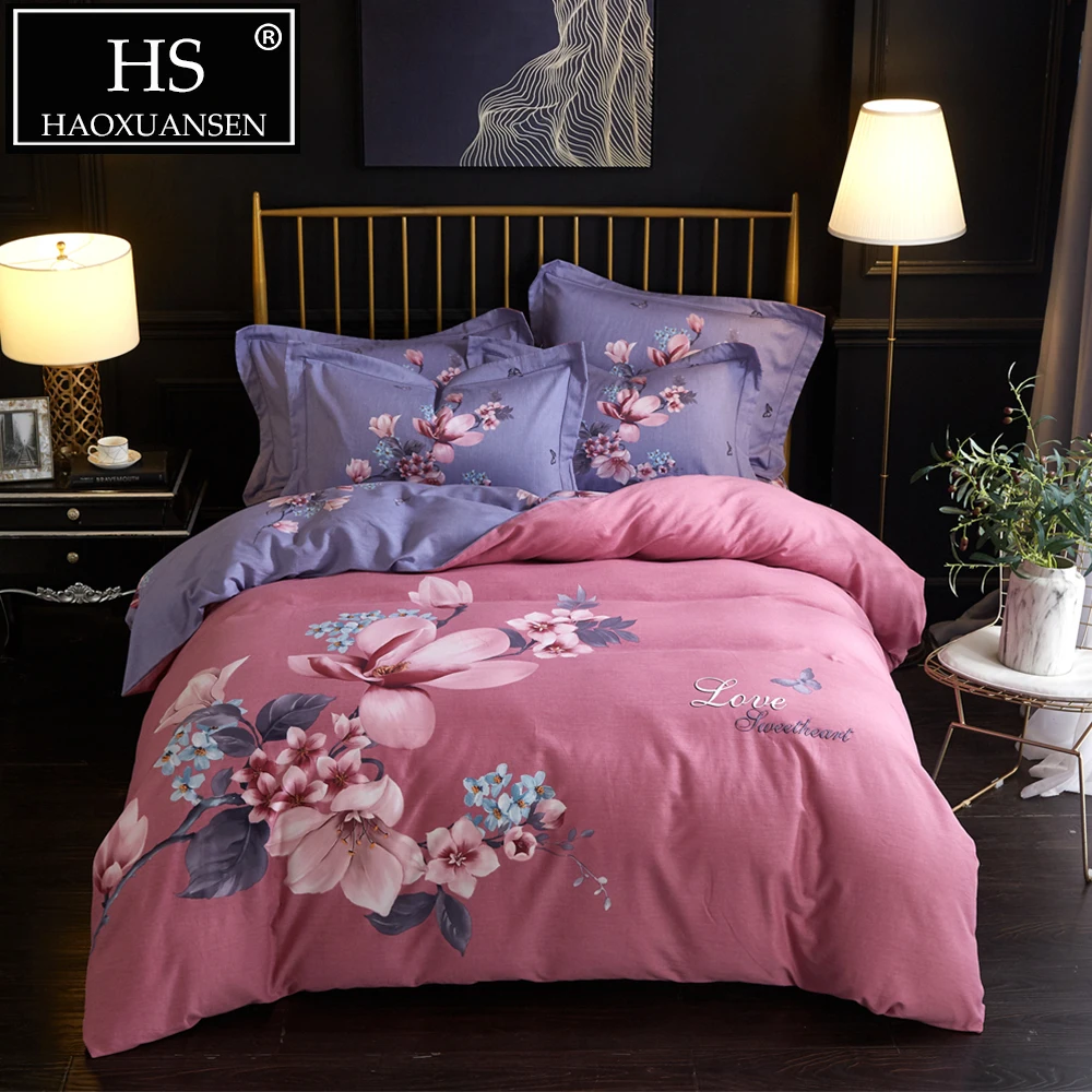 

Large Floral Pattern Sanding Cotton Bedding set Palevioletred 4 Pieces Soft Warm Duvet Cover for Winter Queen King Size
