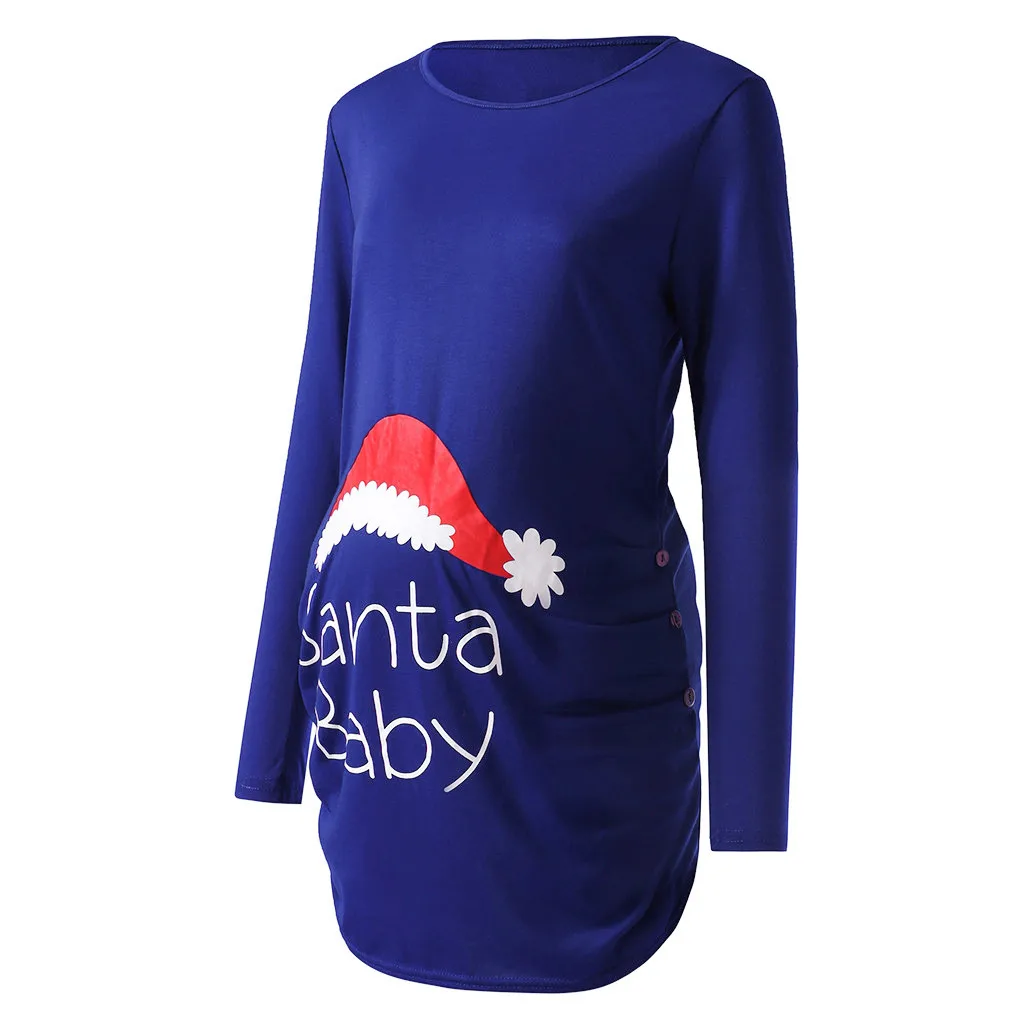 Рождественская шапка с длинными рукавами; Одежда для беременных женщин; зимняя рубашка для беременных; топ; Повседневная Рождественская домашняя блузка-Пижама Embarazada - Color: Blue