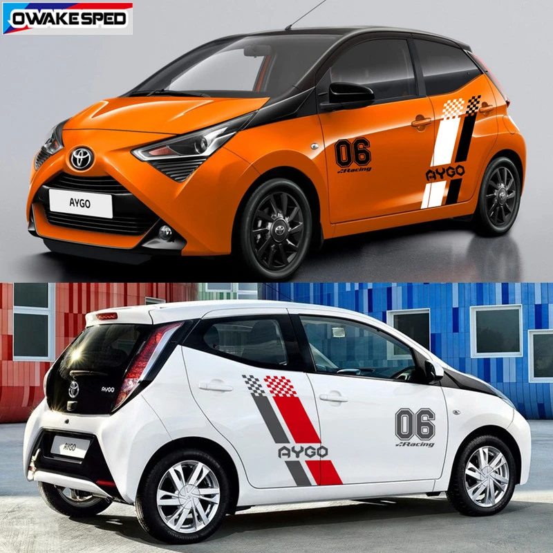 Racing Lattice Stripes Car Door Body Decor Sticker For-Toyota AYGO X-Style X-cite X-wave Both Side Auto Customized Vinyl Decal (1)