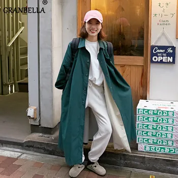 

Spring Autumn New Korean Loose Lapel Single Buckle Windbreaker Women's Trench Coat Plus Size Solid Pockets Lightweight Raincoat
