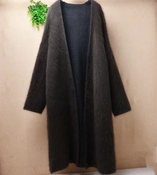 

women Spring thicken Korean loose Long style coats knitted angora rabbit fur sweater mink Cashmere jacket Coats popular cardigan