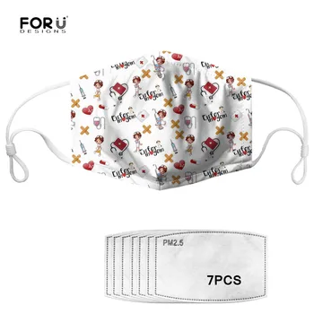 

FORUDESIGNS PM2.5 Nurse Printed Mouth Mask for Women Kids Anti Dust/Haze Face Mask with 7pcs Filters Reusable Mouth-muffle