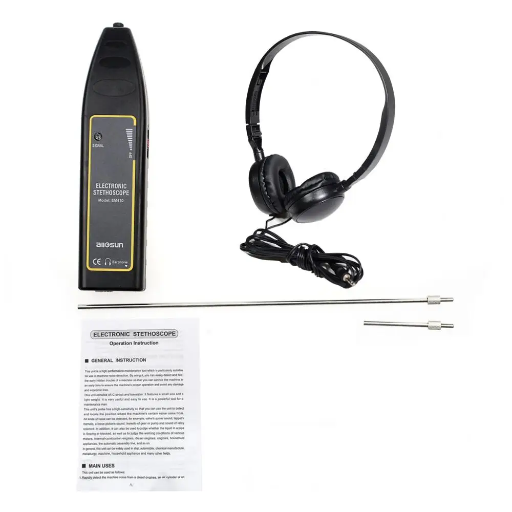 all-sun EM410 Short/Long Probe noise finder 100Hz~10kHz automotive noise sensor finder high sensitivity machine noise detector 3