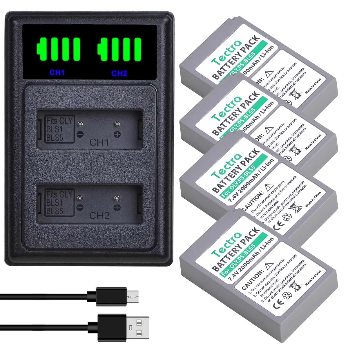 

4Pcs PS-BLS5 BLS50 Li-ion Batteries with PS BLS5 Dual Charger for Olympus PEN BLS-50 E-PL2 E-PL5 E-PL6 E-PL7 E-PM2 OM-D E-M10 II
