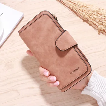 

2020 New Ladies Wallet Zipper Buckle Bag Gradient Frosted PU Leather Multi-Function Large Capacity Buckle Long Wallet