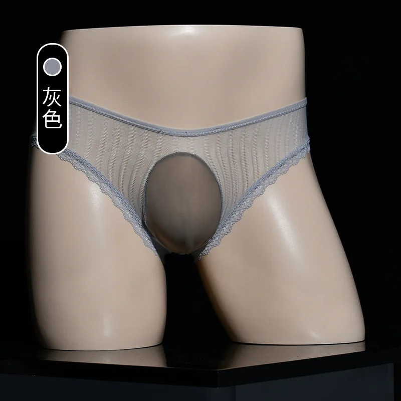 

Sexy Men's Briefs Silky Egg-Wrapped Pouch Briefs Lace-Edge Cross-Tie Shorts Low-Waist Breathable Men Underwear Sexy Gay
