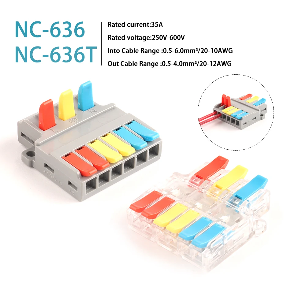 

Cable Wiring Connector electric Fast Wire splitter SPL Universal Push-in Connectors Terminal Block import 0.5-6mm2/Out 0.5-4mm2