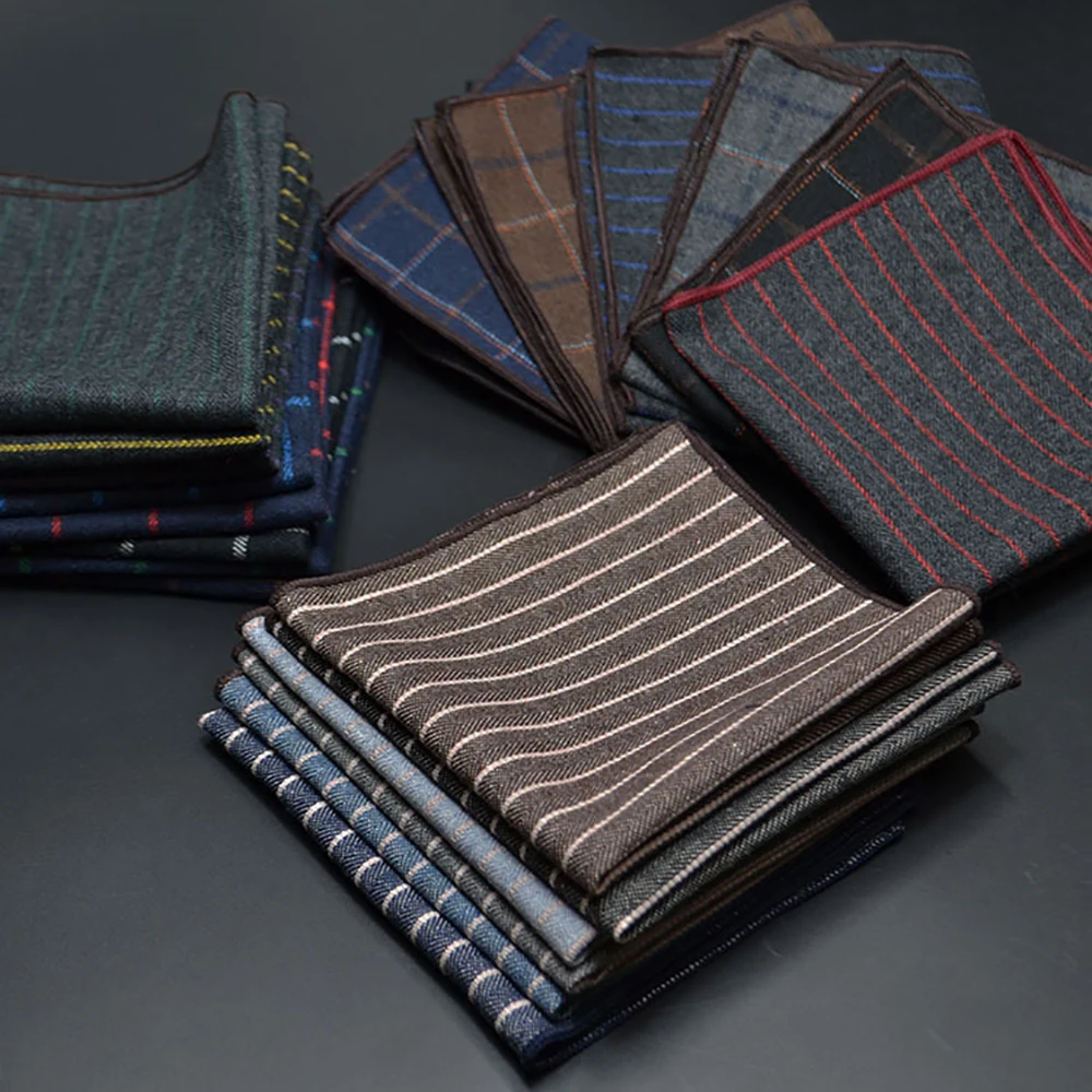 Men's Vintage Plaid Striped Solid Cotton Handkerchief Pocket Square Hankies Luxury Chest Towel Prom Wedding Party Gift | Дом и сад