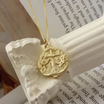 

personalized 100% Authentic 925 Sterling silver Irregular golden Round Coin pendant necklace TLX759