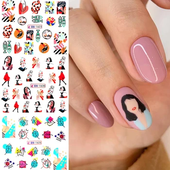 

12Designs Fruit Leaves Nail Stickers Mixed Floral Geometric Sexy Girl Nail Art Water Transfer Decals Tattoos Sliders Manicures