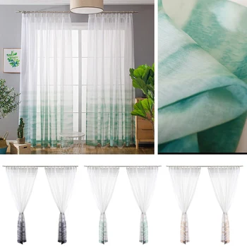 

Gradient Color Blackout Curtain Nordic Print Chiffon Tulle Door Window Balcony Panel Drape Curtain For Living Room Bedroom