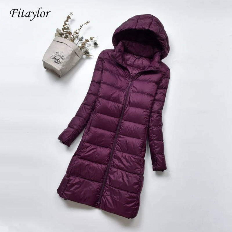 Fitaylor, зимний теплый пуховик для женщин, ультра-светильник, 90% белый утиный пух, Женская куртка с капюшоном, парка размера плюс 4XL, женские куртки