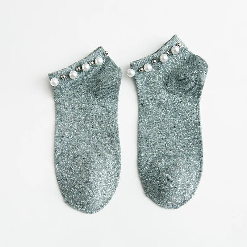 Повседневные женские короткие носки для девочек, милые носки с искусственным жемчугом, Носки ярких цветов с бусинами, Лидер продаж, женские хлопковые носки - Цвет: D