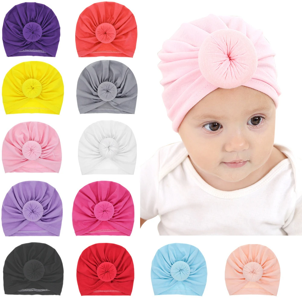 1 PCS Infant Solid Cotton Pellet Turban For Girls Spandx Stretchy Beanie Kids Hat Baby Cap New Born Newborn Photography Props | Детская