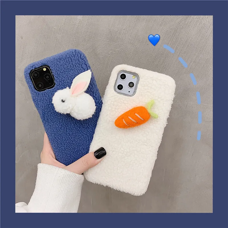 Cute Case for IPhone 11 Pro Max Merry Christmas Plush Cover XR X XS 6 6S 7 8 Plus Fuzzy Rabbit | Мобильные телефоны и