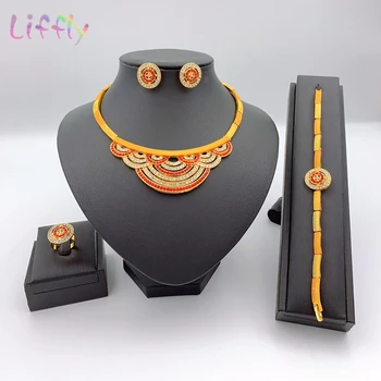 

2020 New Jewelry Sets Dubai African Fashion Golden Costume Jewellery Nigerian African Necklace Sets for Women