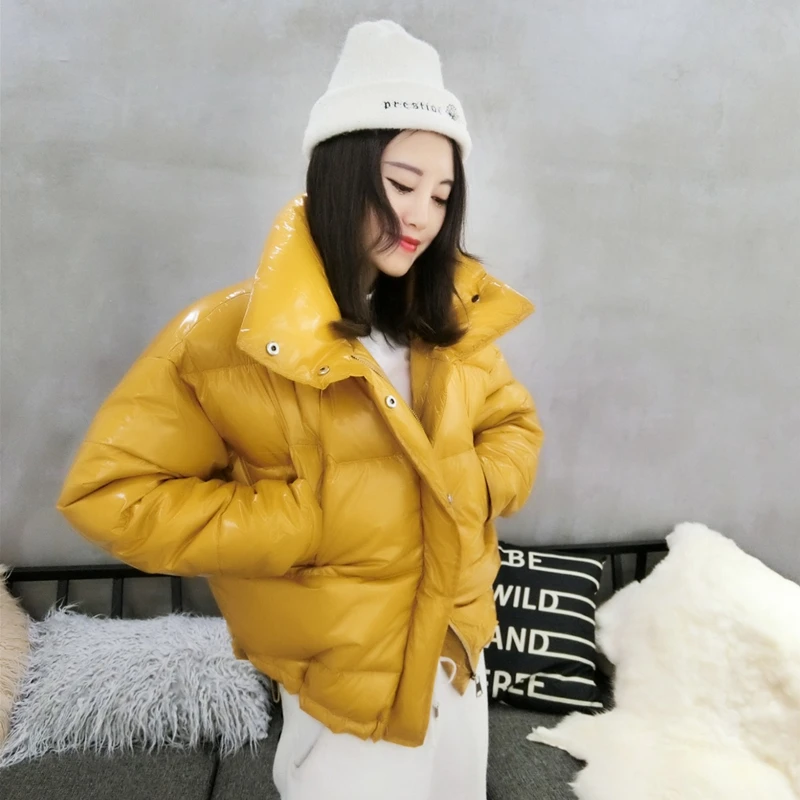 Женская Блестящая парка на молнии черная Толстая теплая большого размера с