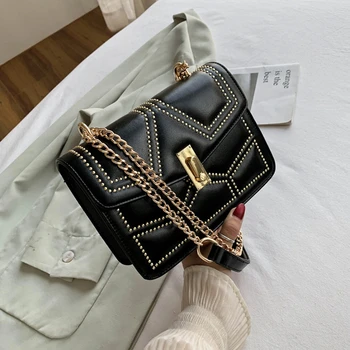 

Luxury Design Rivets Chain Handbags Women Crossbody Bags 2020 New Totes Ladies Shoulder Messenger Bag Female Purses
