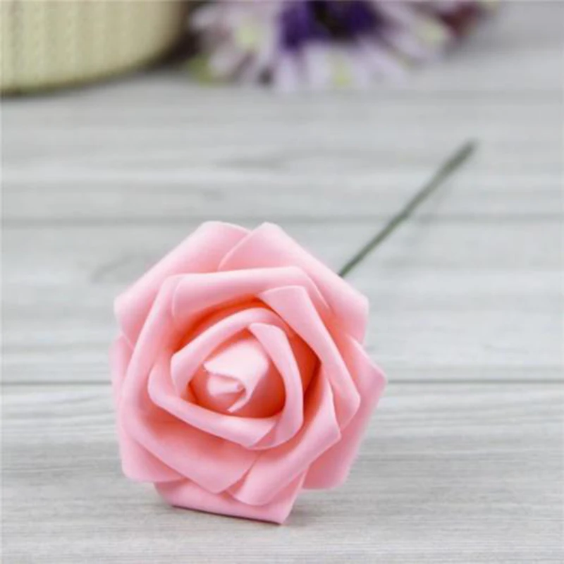 Желтый Искусственный цветной пенопласт розы зеленая одежда украшает скрапбук