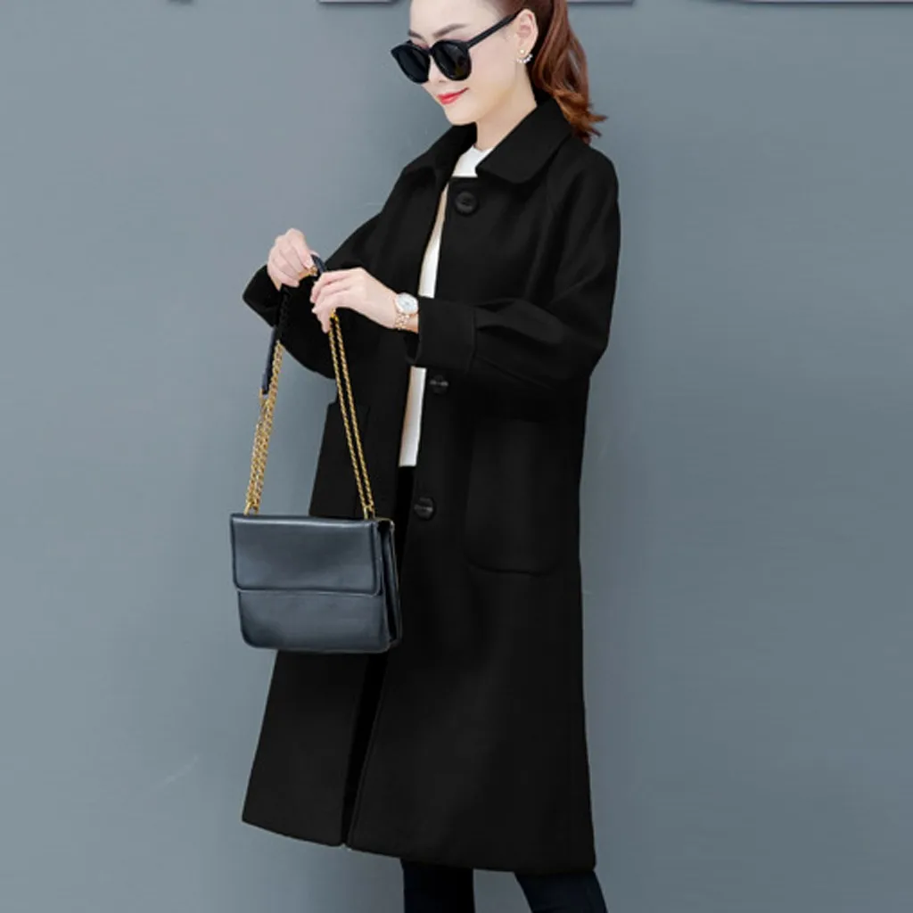 Chaqueta mujer, зимнее пальто для женщин, для работы, одноцветное, винтажное, зимнее, для офиса, с длинным рукавом, на пуговицах, шерстяная куртка, пальто, abrigos mujer invierno