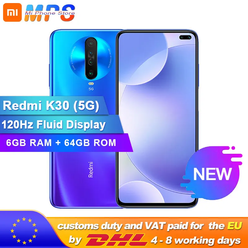Xiaomi Redmi K30 5G 6 Гб 64 Гб восьмиядерный смартфон Snapdragon 765G 6,67 дюйма 64 мп четырехъядерный камера заднего вида 4500 мАч