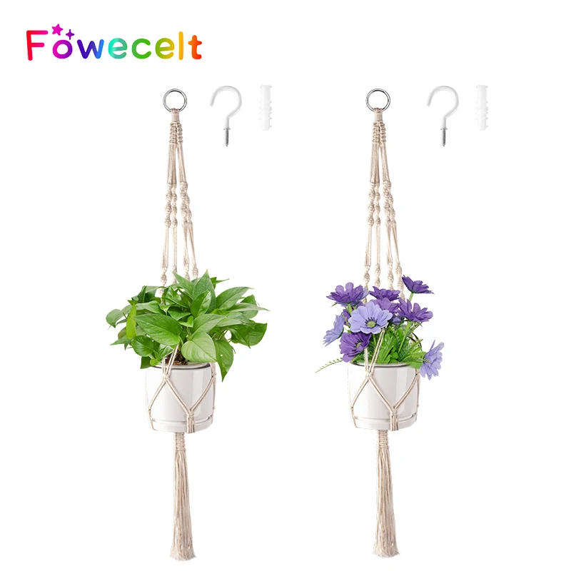 Fowecelt 100% ручной работы макраме настенный висячий цветочный горшок держатель для