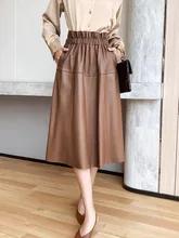 

Long Skirts Women 2022 New Korean Style A Line Genuine Sheepskin Leather Skirt Plus Size Elegant