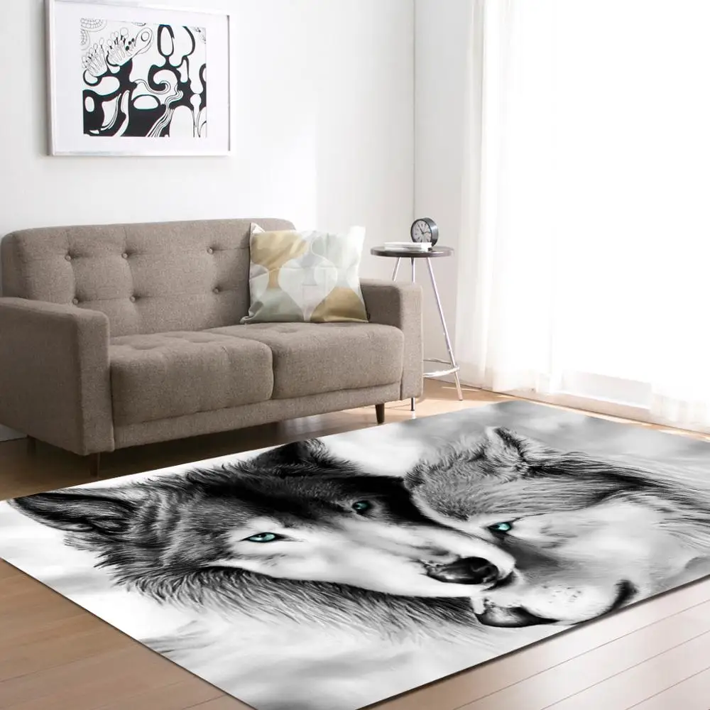 3D Printed Wolf Carpets Modern Outdoor Floor Rugs Home Decor for Living Room Bedding Room Hallway Large Rectangle Area Yoga Mats