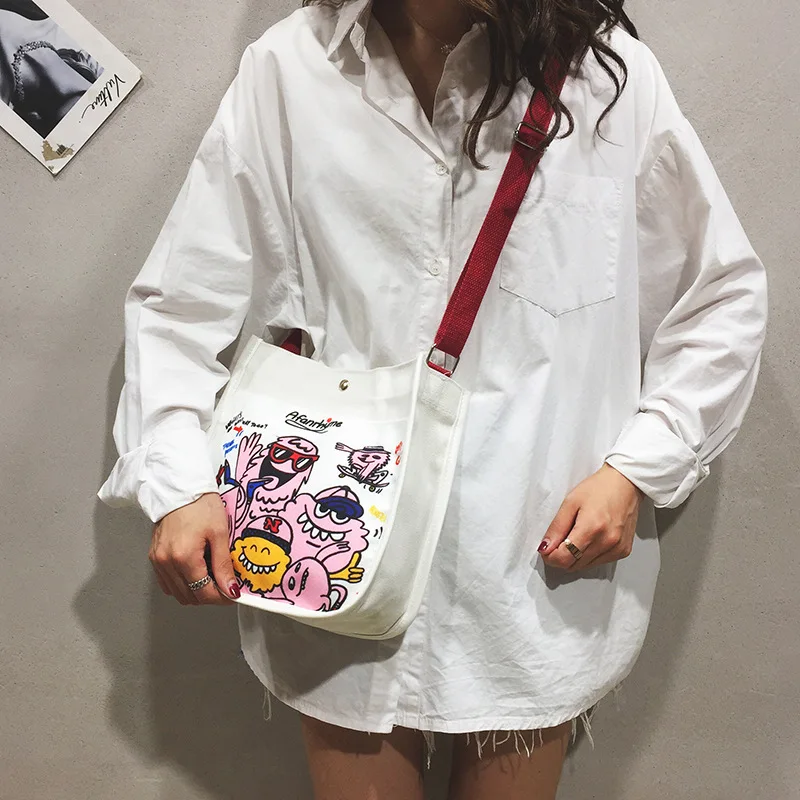 

Handbag Bag WOMEN'S Bag New Style 2019 Casual Versatile Cartoon Cute Canvas Bag Korean-style Broadband Crossbody Bag