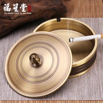 

Pure copper large ashtray with cover personalized decoration home living room tea table office windproof ashtray
