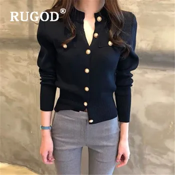 

RUGOD Korean Style Sweater Women 2019 O-neck Solid Single Breasted Knitted Cardigans Casual Lady Pull Femme Hiver