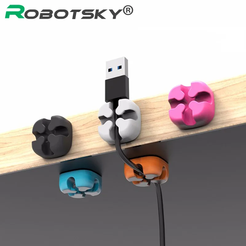 Robotsky, красочный органайзер для смарт-кабеля, мягкий силиконовый держатель для сматывания кабеля, защитный держатель для настольного шнура, органайзер для провода с зажимом