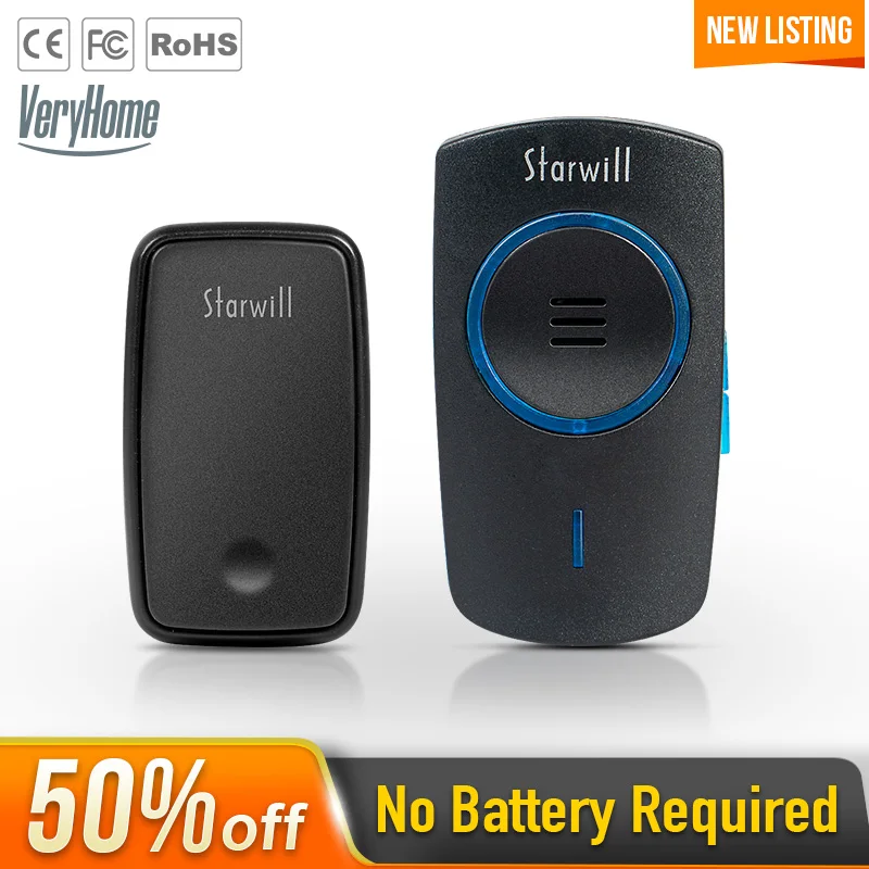 

VeryHome Self Powered Wireless Doorbell Smart Door Bell Home Waterproof Cordless Ring Dong Chime Call Timbre Casa EU Plug