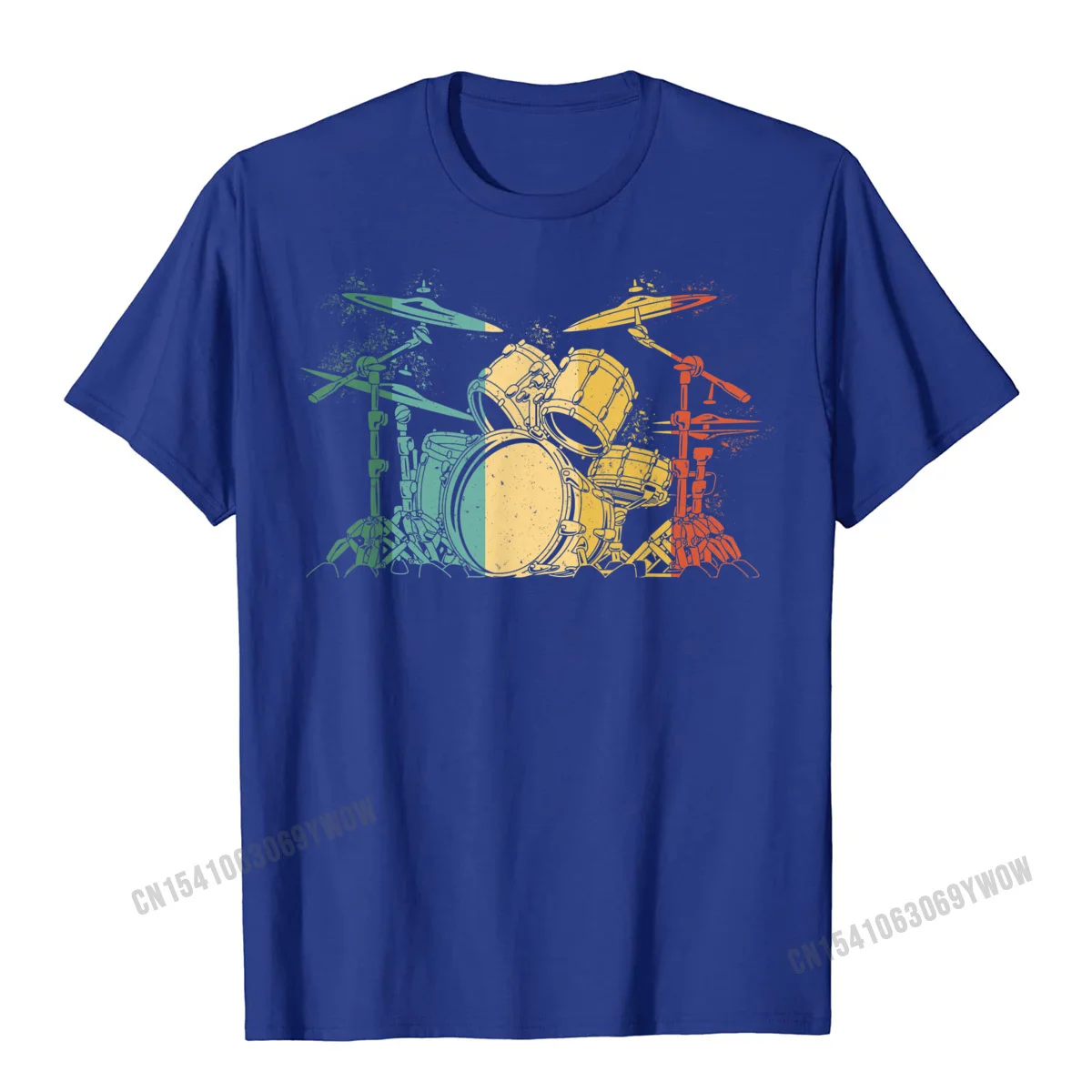 Retro Mens T-Shirt Street Normal Tops Tees Pure Cotton Short Sleeve Funny Tops T Shirt Round Neck Free Shipping Drummer Vintage Drum Set Drumset Drummers Drumming Funny T-Shirt__90 blue