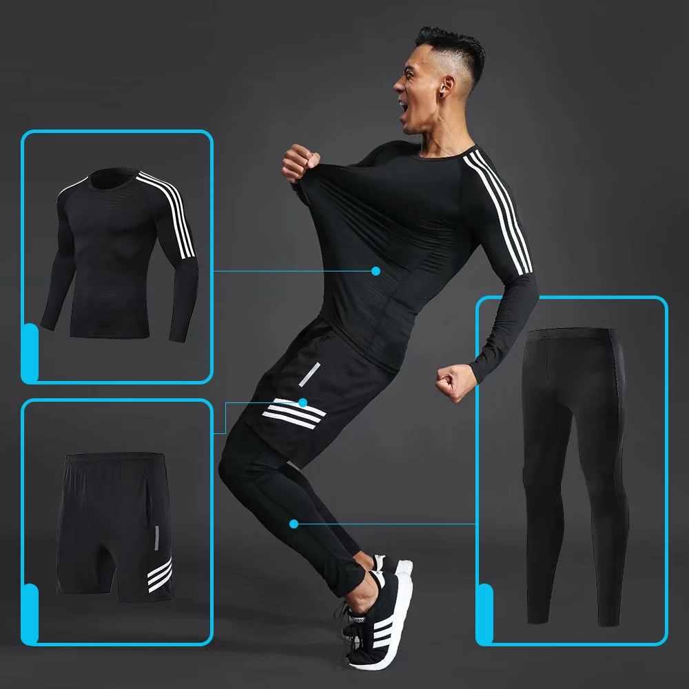 Мужская компрессионная футболка и штаны для бега набор тренировок мужская