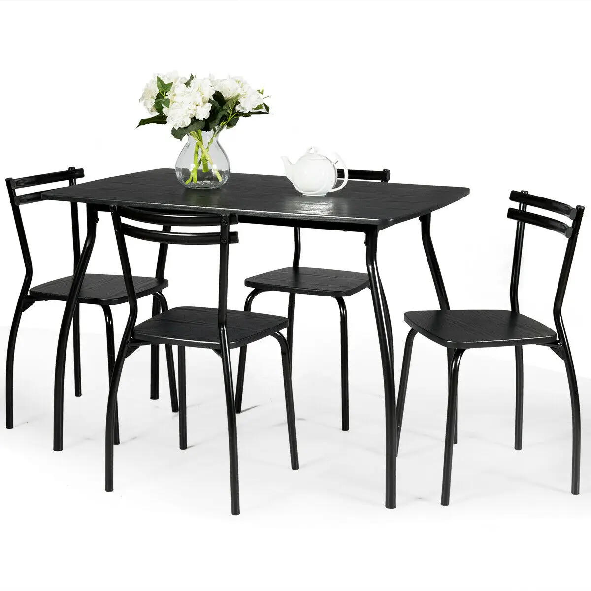 

Costway 5 Pcs Dining Set Table And 4 Chairs Home Kitchen Room Breakfast Furniture Black