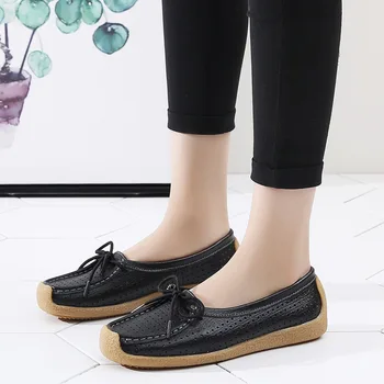 

Women Shoes Genuine Leather Flat Loafer Ladies Slip Up Sewing Ladies Shoes Female Shallow Casual Moccasins Woman Shoes Plus Size