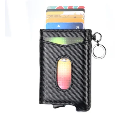 Vintage Cowhide Leather Business Smart Wallet RFID Card Holders Slim Antitheft Security ID Holders Aluminum Box Pup Up Card Case - Цвет: carbon fiber black