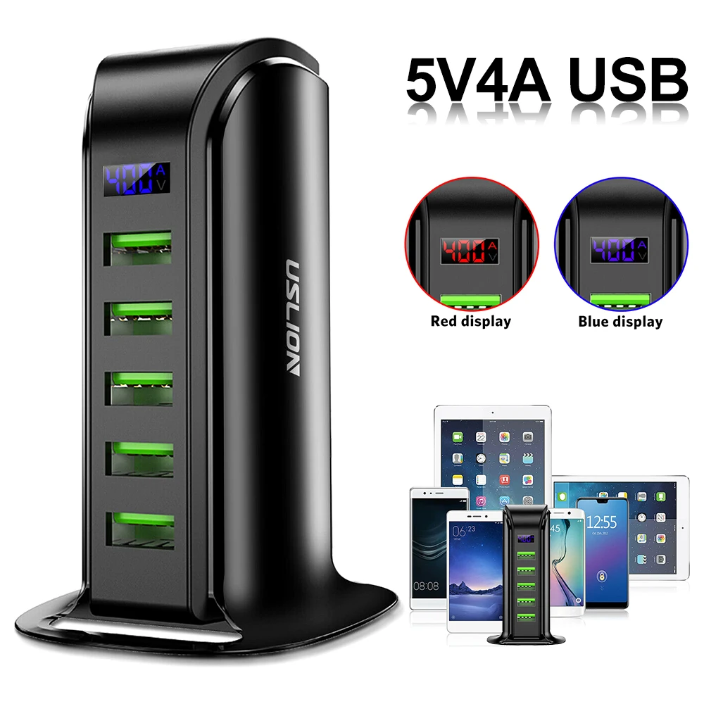 5 портов USB зарядное устройство концентратор Быстрая зарядка 3,0 светодиодный дисплей мульти usb зарядная станция мобильный телефон Настольный настенный домашний телефон адаптер