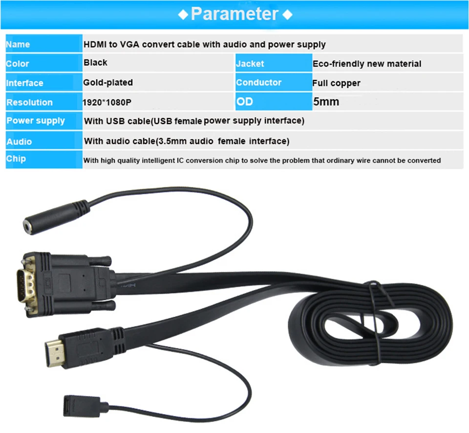 HDMI в VGA конвертер кабель с Аудио HDMI VGA адаптер с питанием 1080P для Xbox 360 PS3 ноутбук ТВ проектор