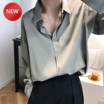 

Shirts Women 2020 Spring Satin Chiffon Shirts Women Design Light Mature Solid Color Satin Top