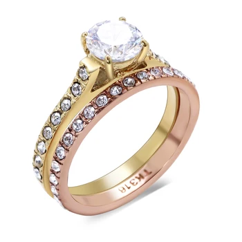 

2pcs sets 2 tone plated ring for women 316L Stainless steel Jewelry Wedding Engagement Gold/Rose gold rings set
