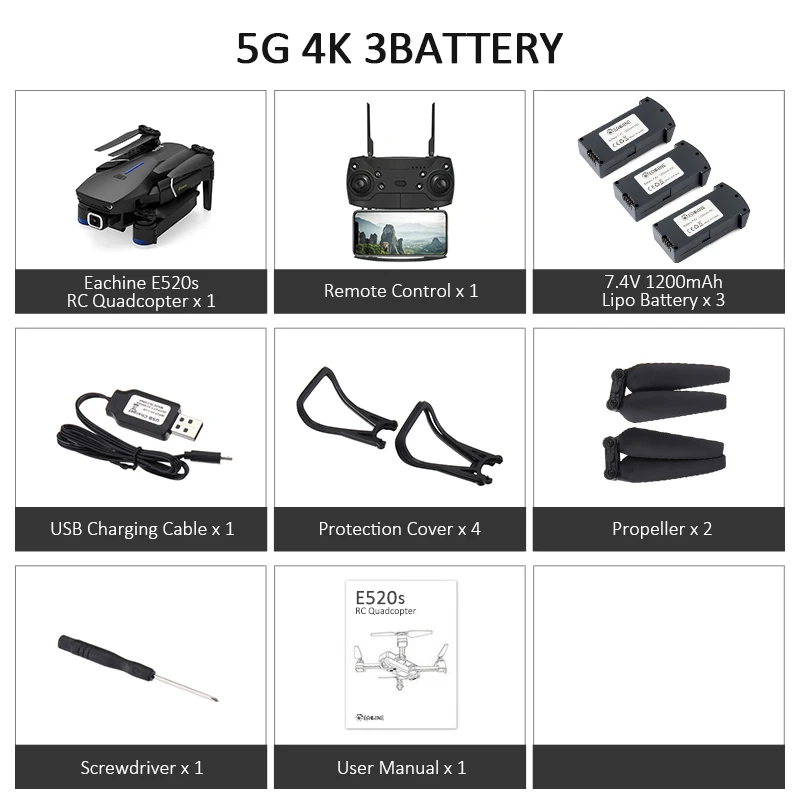 5G 4K 3battery Eachine E520S Квадрокоптер камера gps wifi FPV с 4 K/1080 P HD широкоугольная камера 16 минут время полета складные радиоуправляемые Дроны с камерой - Цвет: 5G 4K 3battery