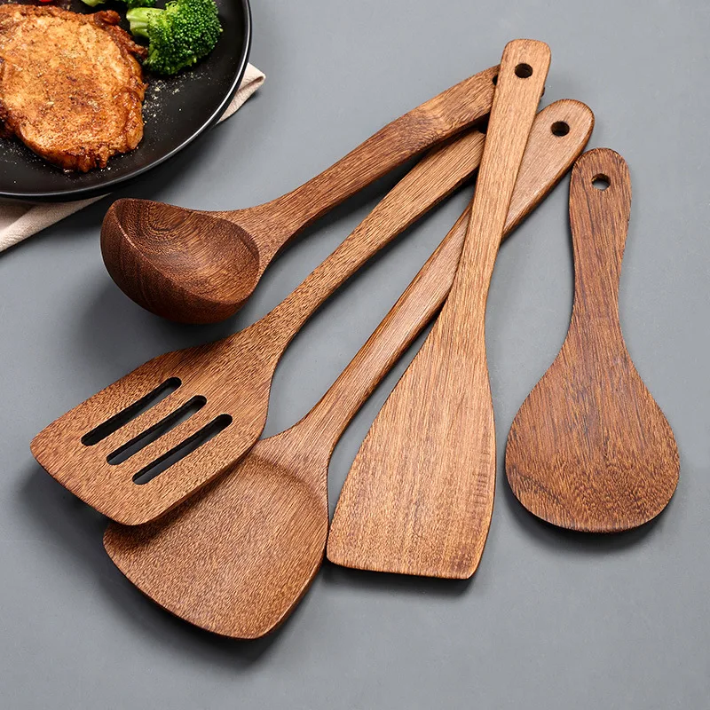 

Wooden Kitchenware set Long handle Spatula Rice Scoop Vegetable meat cooking shovel Mixing Spoons for Nonstick pan kitchen tools