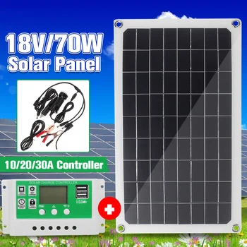 

70W Solar Panel Dual USB Output Solar Cells Poly Solar Panel 10/20/30A Controller for Car Yacht 12V Battery Boat Charger