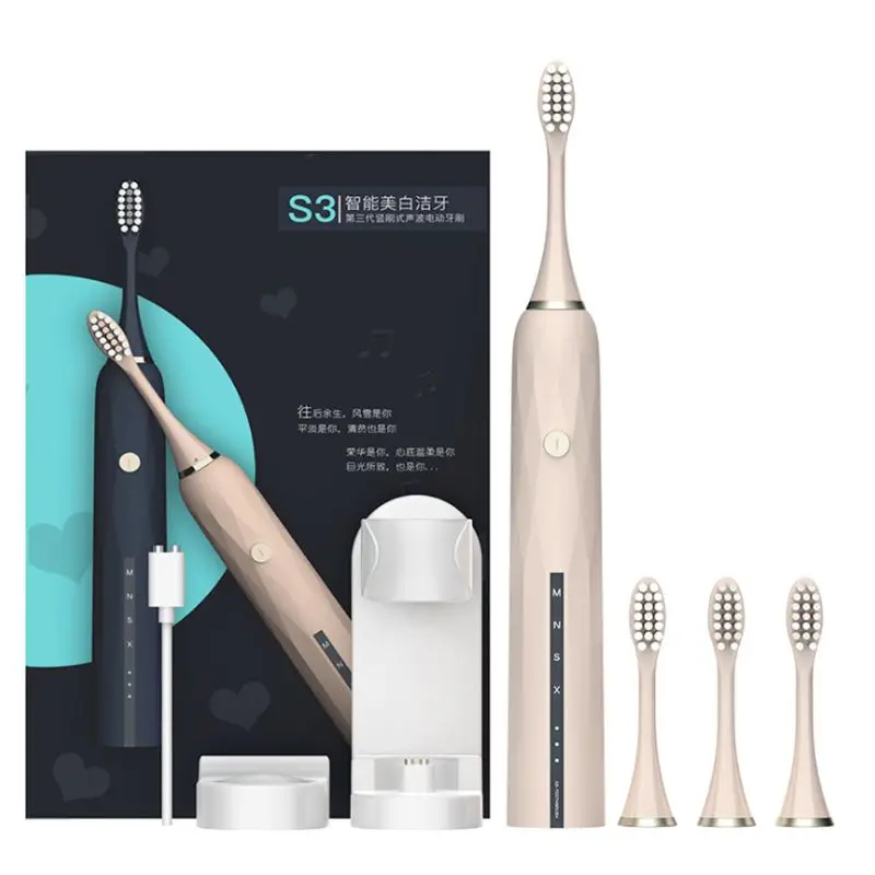 

Automatic Sonic Electric Timer Toothbrush Ultrasonic Vibrating Whitening Power Rechargeable Tooth Brush Adult 4 Replacement Head